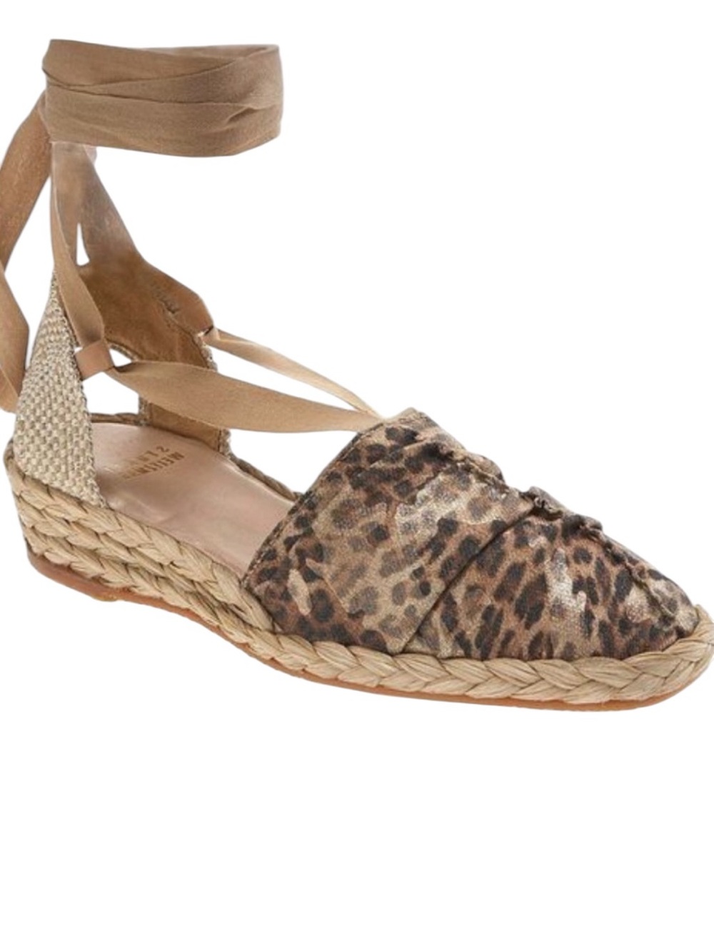 Stuart Weitzman Denia Leopard Print Lace Up Espadrilles Flats 8.5